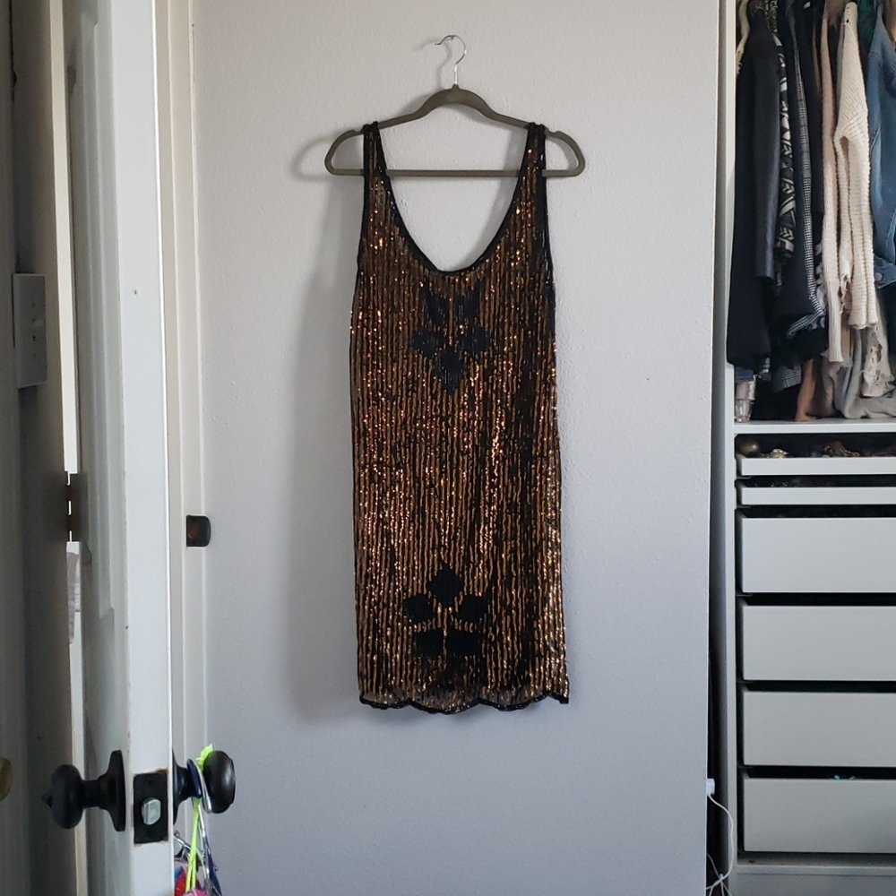 Gold sequin swim coverup